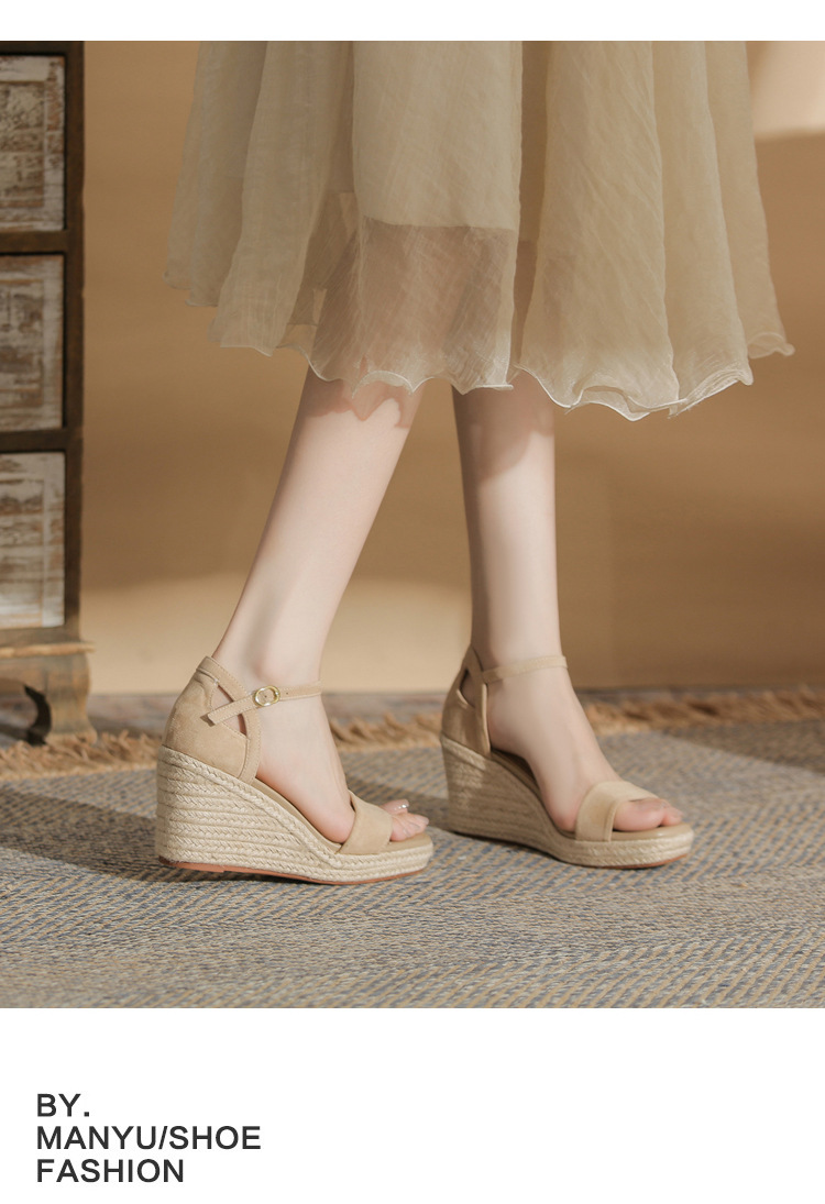 Sandal nữ gót xuồng cao đế dày hở mũi quai đan dây thừng — Xanh lá cây nhạtcolor chi tiết 10