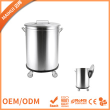 不锈钢垃圾桶 50升圆形带盖移动酒店大排档商用厨房收纳垃圾桶