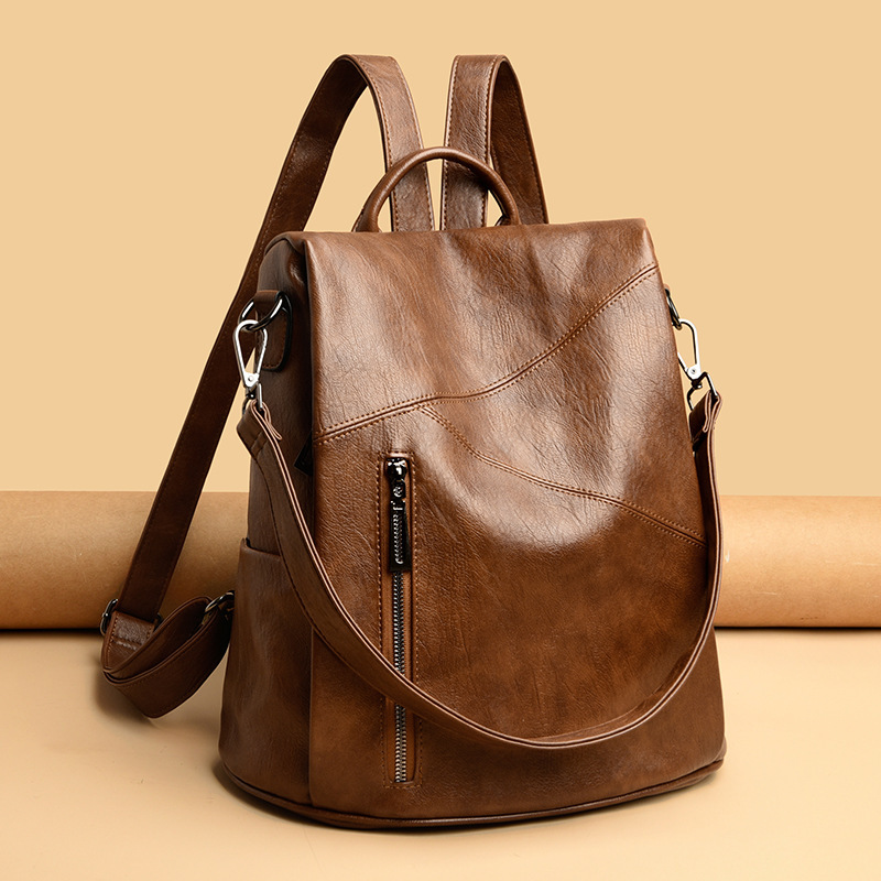 French Mk& Amp; Stitched Design Backpack for Women, Large Capacity, Soft Leather Texture, Travel Multifunctional Anti-Theft Backpack