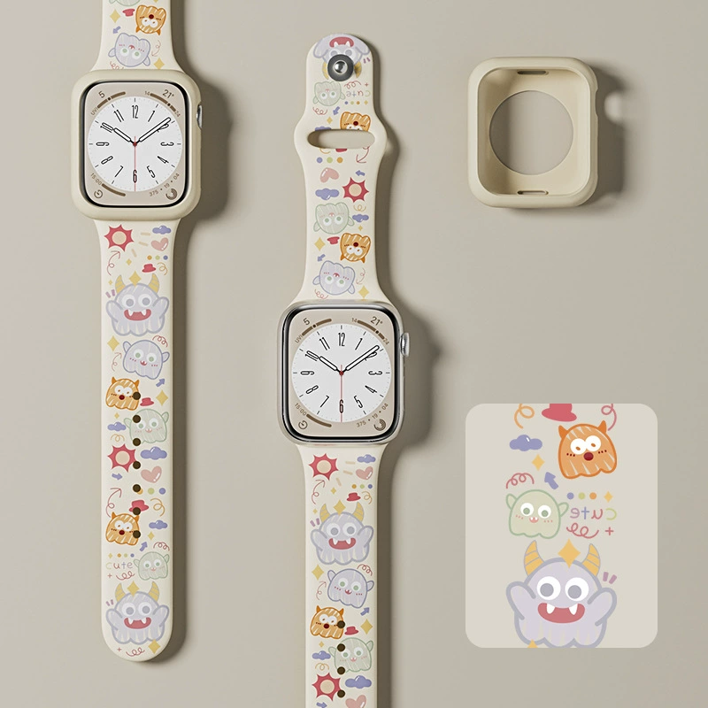 Совместимо с Apple S10 часы iWatch9 ремешок цветной принт силикон applewatch8 мультяшный S9 благородство S8/S7