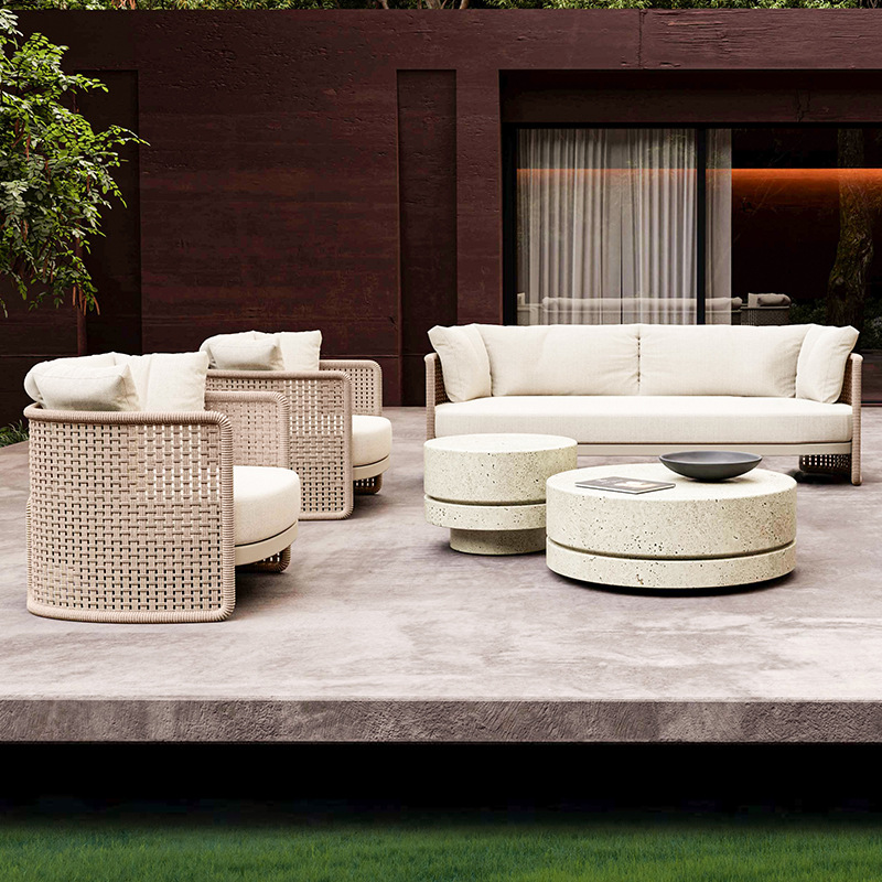 Sofá de ocio al aire libre mobiliario jardín al aire libre terraza impermeable silla de caña protección solar patio balcón combinación de sofá de caña