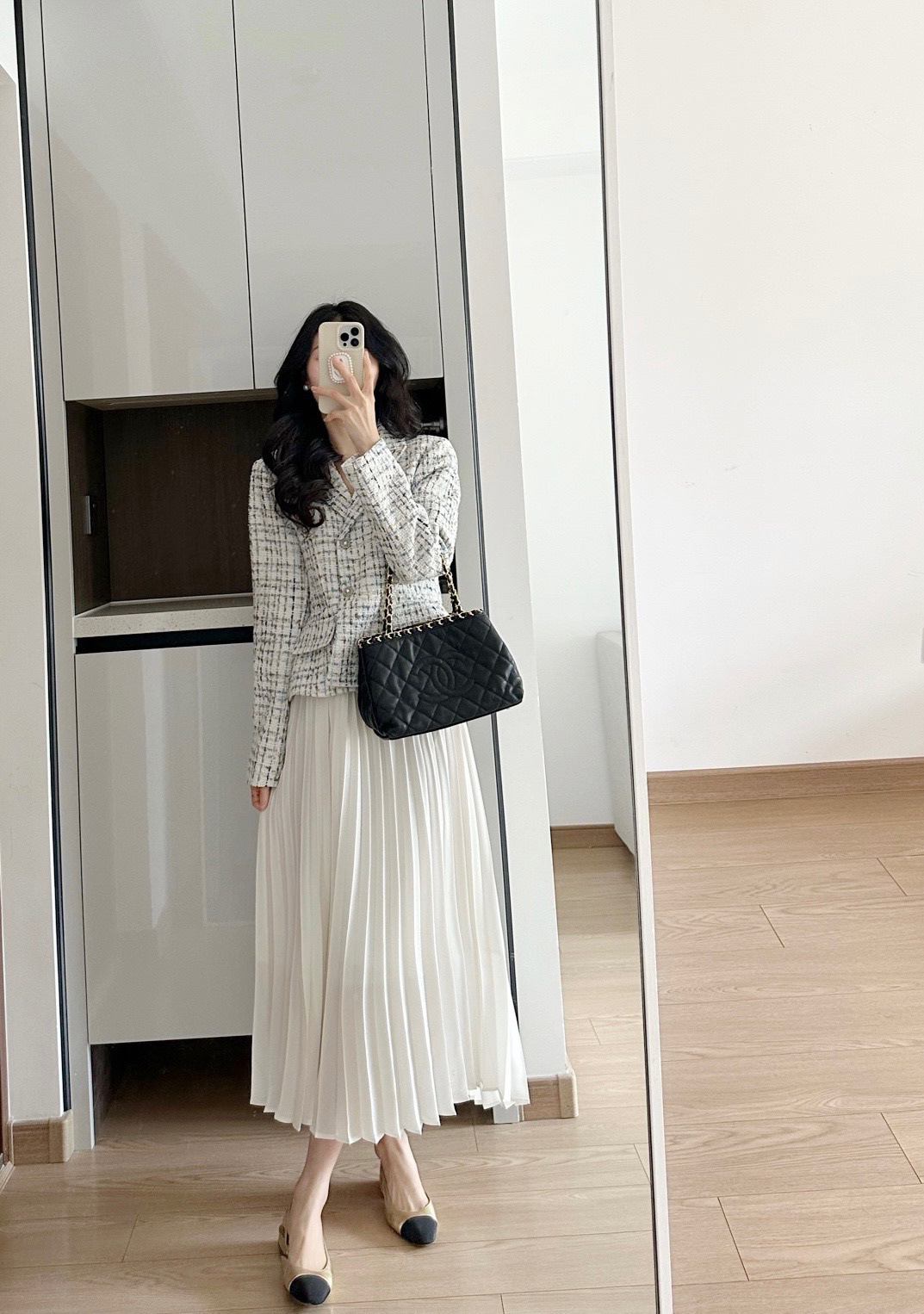 锐达 秋季新款韩版高级感西装领收腰小香风外套+垂感百褶裙两件套详情6