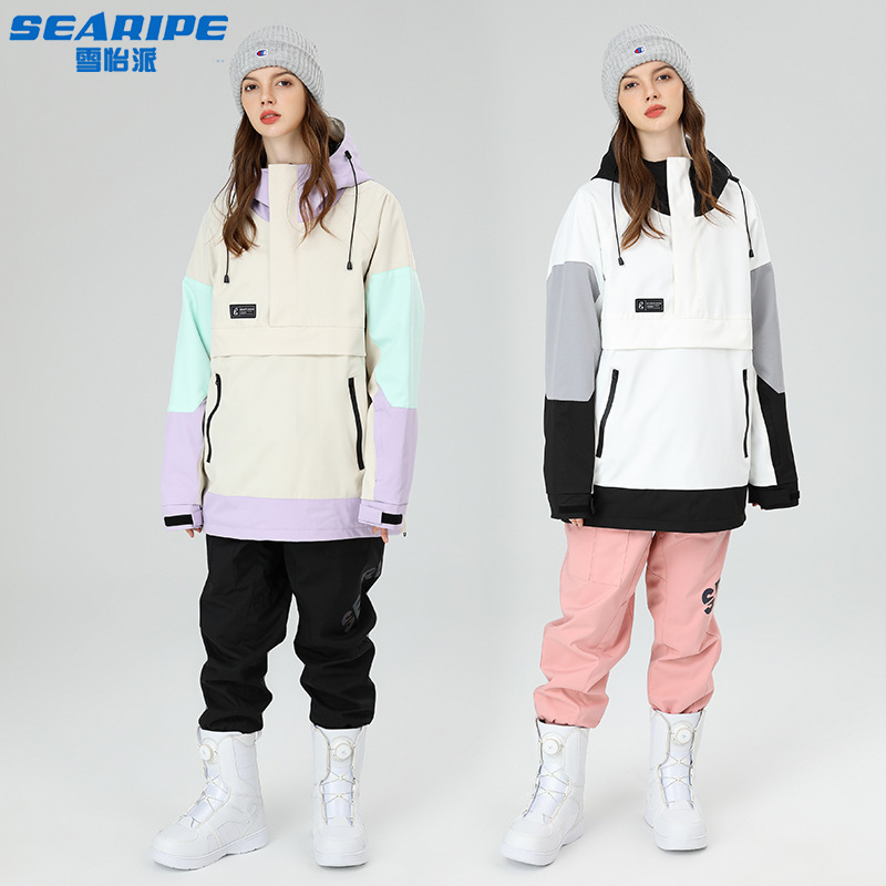 Snowyi New Skiwear Men Women Dual Snowboard Single Ski Top Colorblock Windproof Waterproof Ski Sweatshirt Trendy