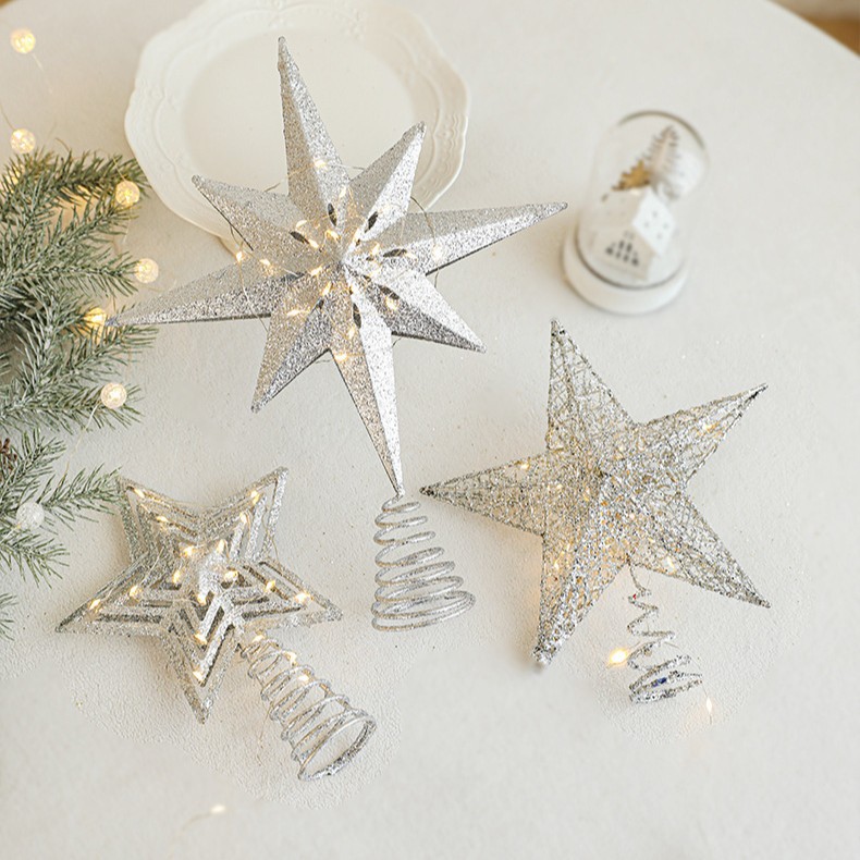 Navidad nuevo producto árbol de Navidad hierro forjado polvo pegajoso top de árbol accesorios de estrellas oro tridimensional hueco estrella de cinco puntas decoración