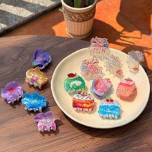 新款亚克力小号花朵烟花蛋糕卡通发饰个性多巴胺爱心花朵抓夹