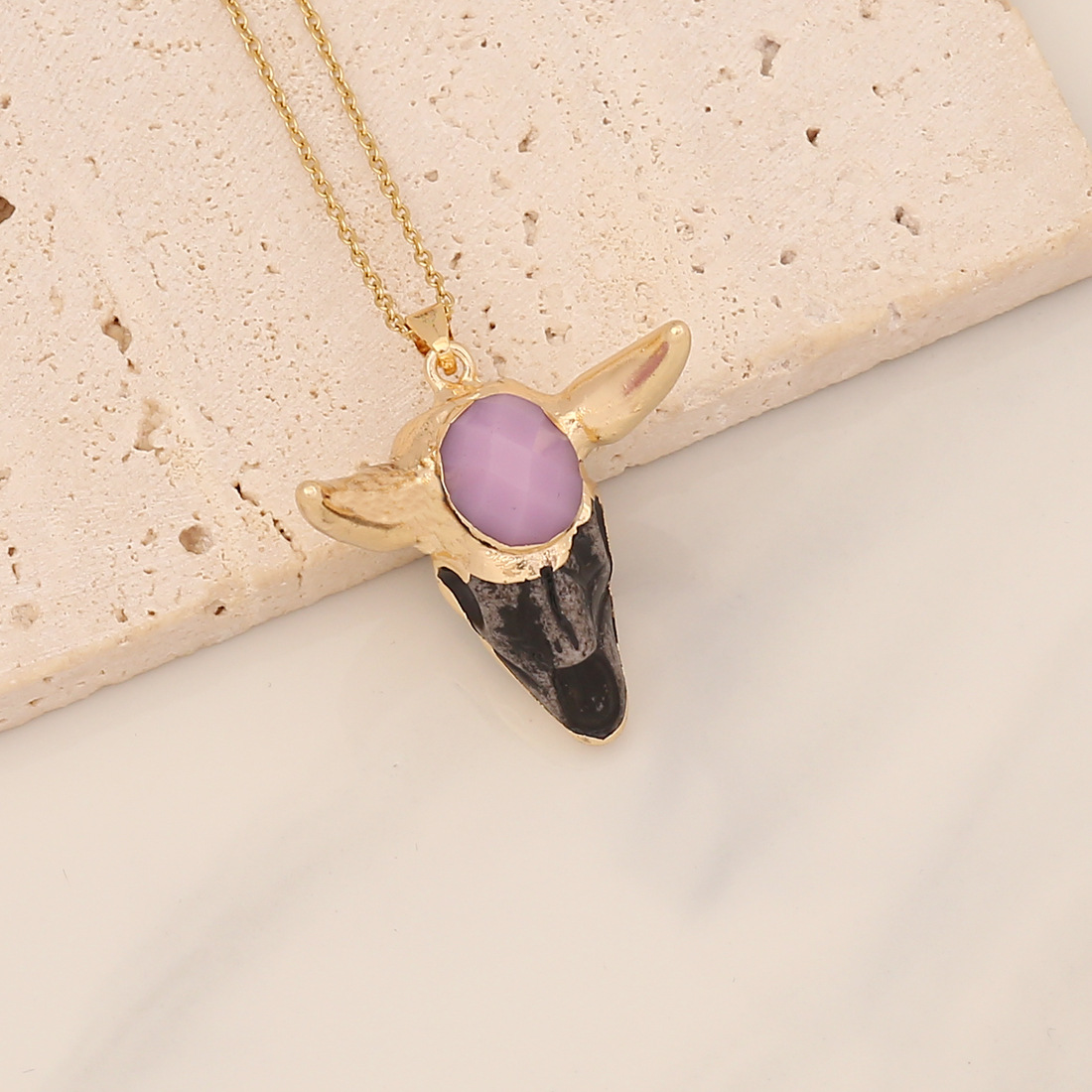 Fashion Cattle Stainless Steel Plating Inlay Resin Pendant Necklace 1 Piece