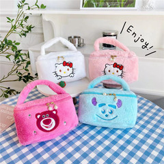 Cute Internet-famous strawberry bear small square bag, cartoon quirky Sullivan plush cosmetic bag, women’s portable jewelry storage bag.