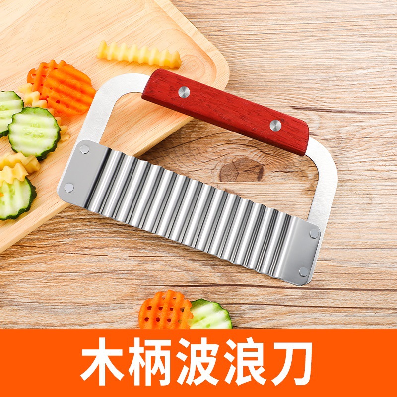 Patata de acero inoxidable cuchillo de corte de barra de cocina de lujo patatas fritas cuchillo de onda cuchillo de corte de verduras caseras cuchillo de corte de dientes de lobo de patata
