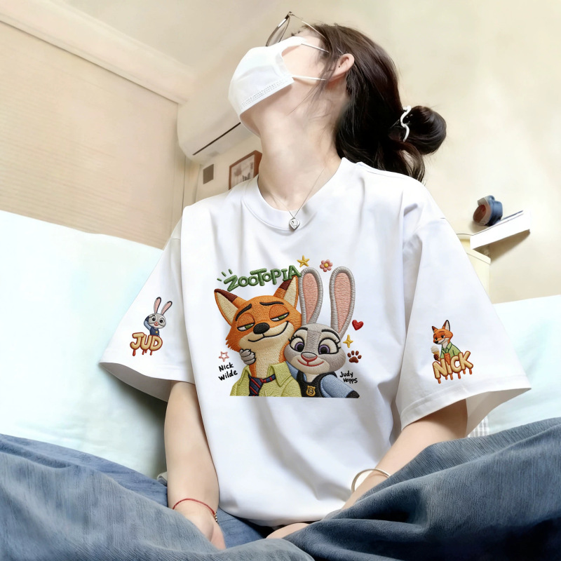 Cartoon White Short-Sleeved T-Shirt Pure Cotton 2026 Summer New Style Loose and Versatile Design Half-Sleeved T-Shirt Top Cartoon White Short-Sleeved T-Shirt Pure Cotton 2026 Summer New Style Loose and Versatile Design Half-Sleeved T-Shirt Top