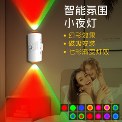 国境を越えた新しい RGB ダブルヘッドウォールランプカラフルな雰囲気ランプ磁気ナイトライトサンセットランプ人体誘導調光可能