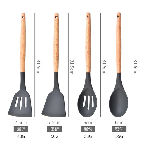 Silicone Kitchen Utensil Set of 12 Pieces for Home Use, Wooden Handle Silicone Kitchen Utensils, Multi-Purpose Combination Cooking Spatulas and Knives