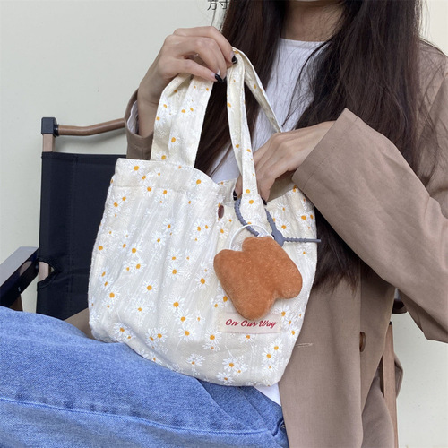 Japanese and Korean Ins New Small Floral Top Handle Bag, Girl's Heart Convenient Mini Flower Top Handle Bag Casual Cute Women
