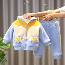 男童加绒加厚两件套2023新款宝宝冬装套装1-4婴儿童冬季洋气衣服3