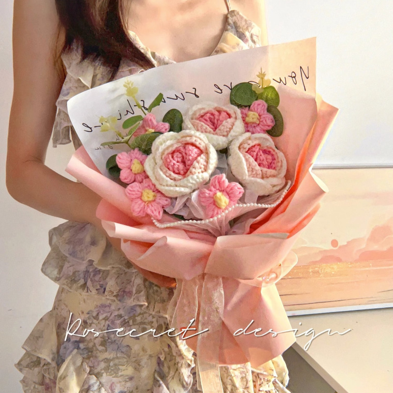 毛线钩织花束手工编织玫瑰成品创意向日葵情人节礼物送男女友闺蜜|undefined