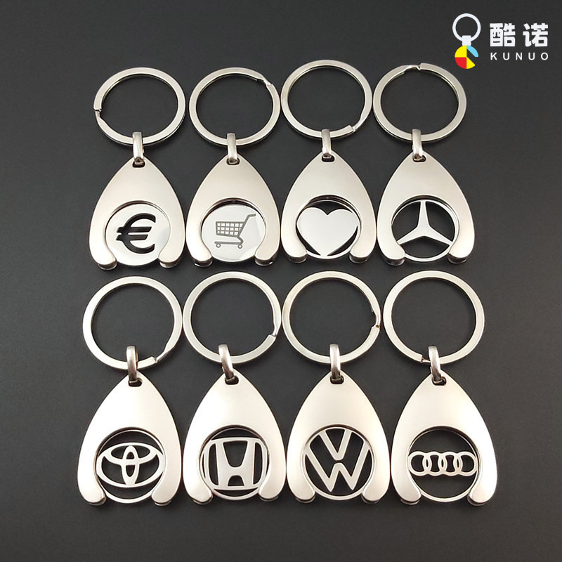 Hot Selling Euro Dollar Metal Tokens Keychain Laser Engraved Logo Small Gift Supermarket Shopping Cart