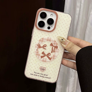 小红书爆款卡其格点蝴蝶结适用苹果17手机壳爱心iPhone16/15IMD硬