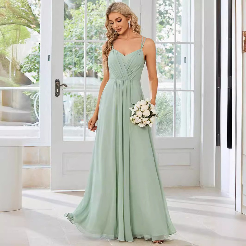 Elegant Evening Dress V-Neck Backless Long Dress 2026 New Chiffon Pleated Mint Green Bridesmaid Dress Aliexpress