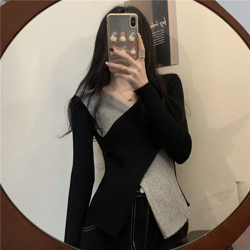 Aria Basics Women's Slim Fit V-neck Knit Pullover European Style_voghion.com