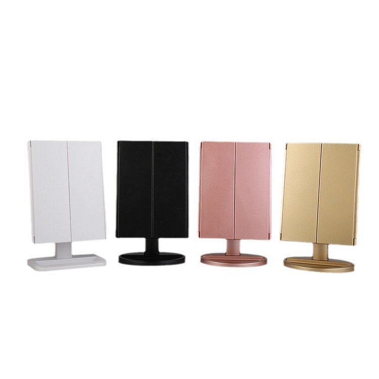 Espejo de maquillaje led Espejo de tres lados de escritorio plegable portátil Interruptor táctil Espejo giratorio de 180 grados Espejo de maquillaje de embellecimiento
