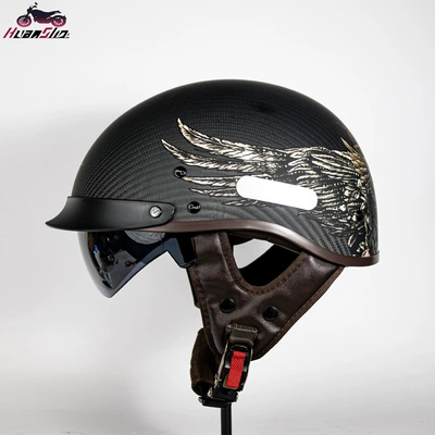 Carbon Fiber Motorcycle Half Helmet Retro Helmet Men's Electric Vehicle Safety Riding Scoop Helmet Cross-Border Foreign Trade Dropshipping
