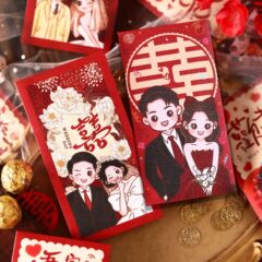 2025年漫画風花嫁用小紅包、結婚式のゲストを待たせるゲーム用、特製の「喜」の文字入りウェディングリースーファン（封筒）、工場直販