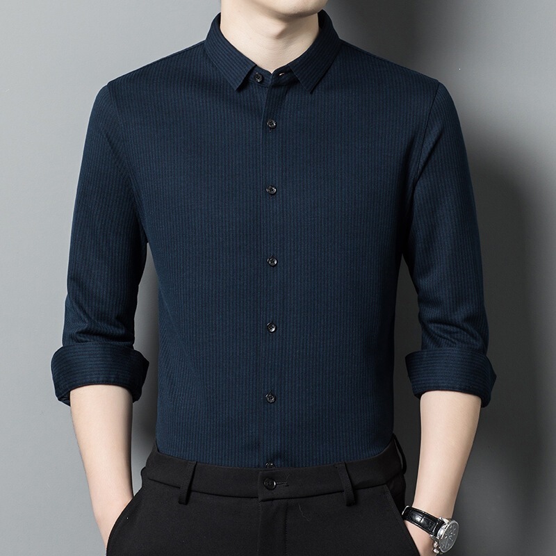 New Brand Men's Cashmere Long-Sleeved Shirt, Business Casual, High-End, No-Iron, Premium Cashmere Shirt