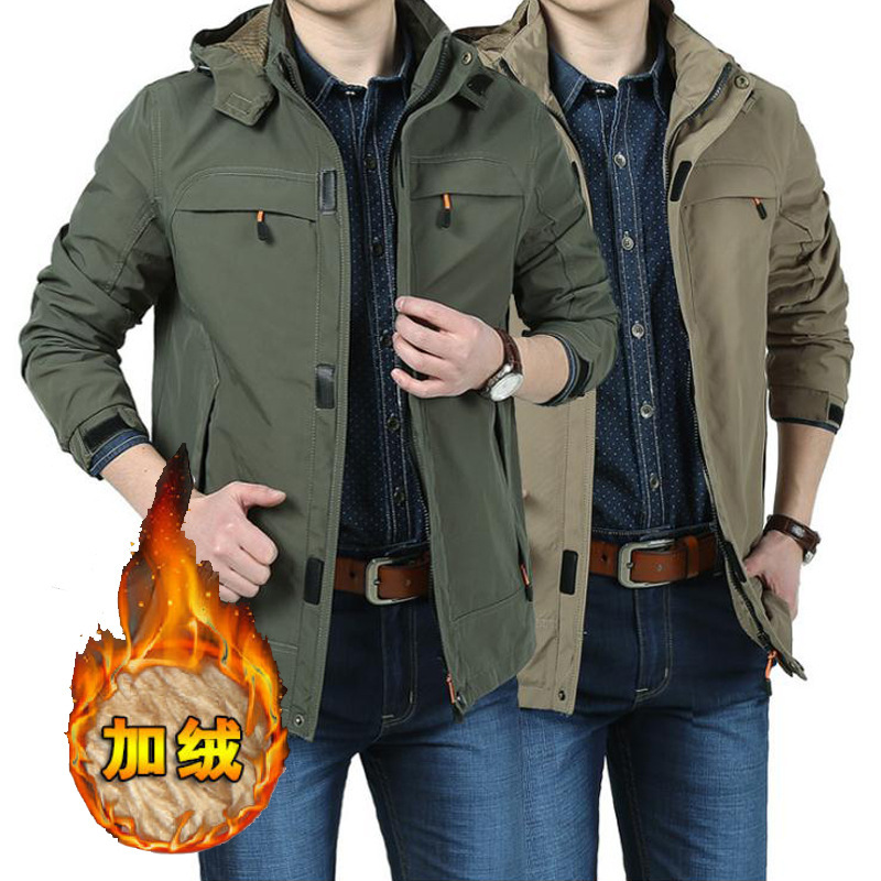 Autumn Outdoor Jacket Men's Removable Hood Loose Middle-Aged Jacket Waterproof Breathable Military Cross-Border Jacket Men