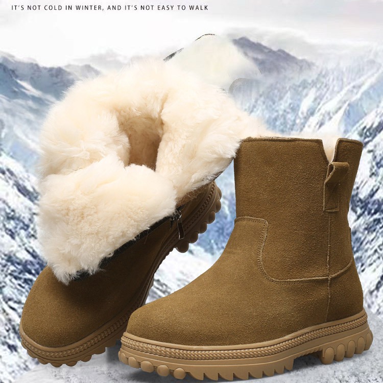 冬季牛皮毛一体马丁羊毛短靴零下40度雪地靴男防滑东北特厚大棉鞋