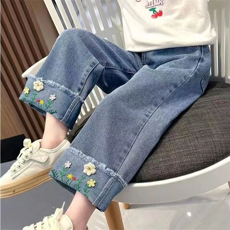 女童直筒牛仔裤春秋洋气时尚宽松女宝阔腿裤女学生裤子小童长裤潮