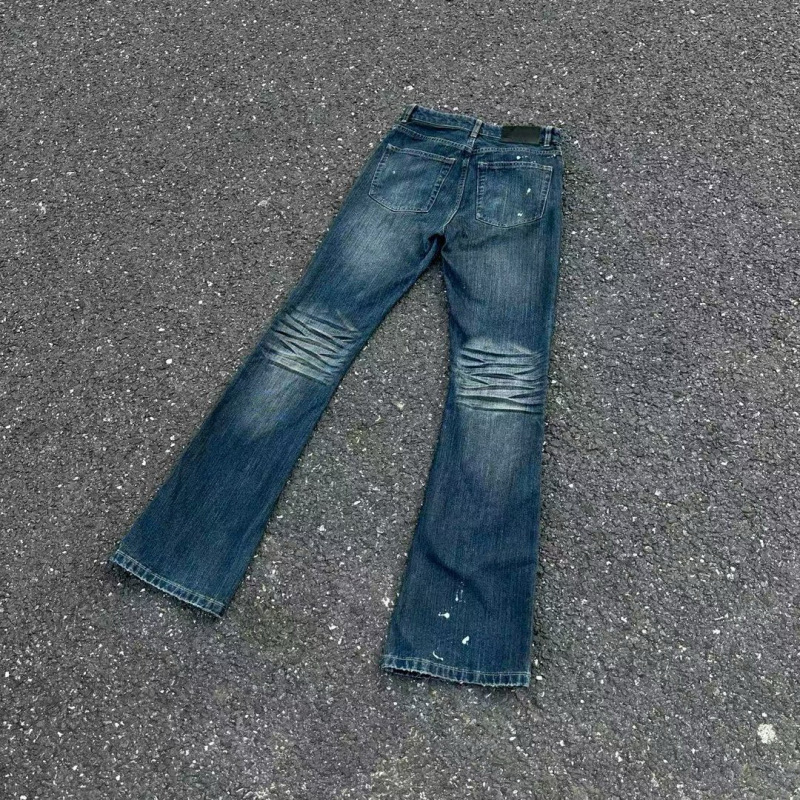 Cleanfit Independent Vintage Style Jeans Washed Splash-Ink Slightly Flared Slim Straight Washed Jeans