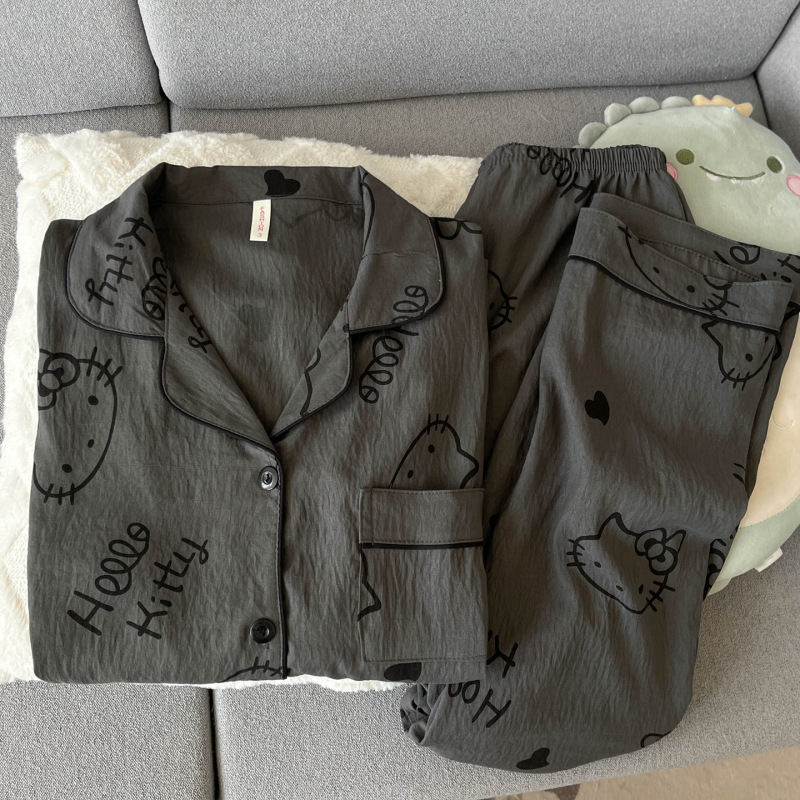 扎染条纹云朵纯棉纱睡衣女春秋季长袖简约可外穿开衫家居服夏套装|undefined