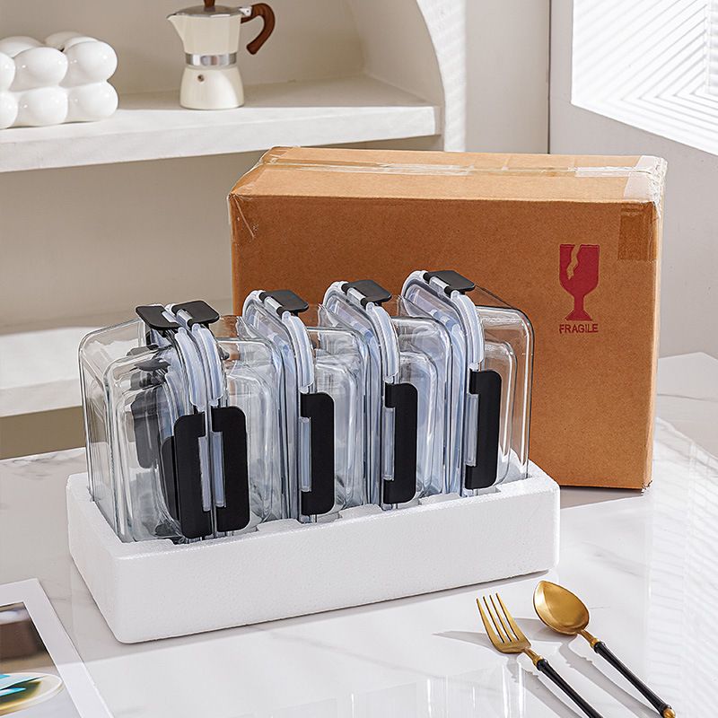 Fiambrera de vidrio rectangular juego de 10 piezas de caja de conservación de productos frescos de Amazon juego de caja de almuerzo de vidrio de borosilicato resistente a altas temperaturas