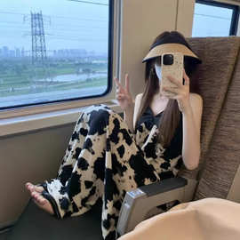 法式港味复古chic长裙赫本风气质显瘦黑色碎花吊带连衣裙子女夏季