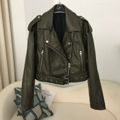 女性の欧米風春秋の皮の服の新型は襟をめくります。