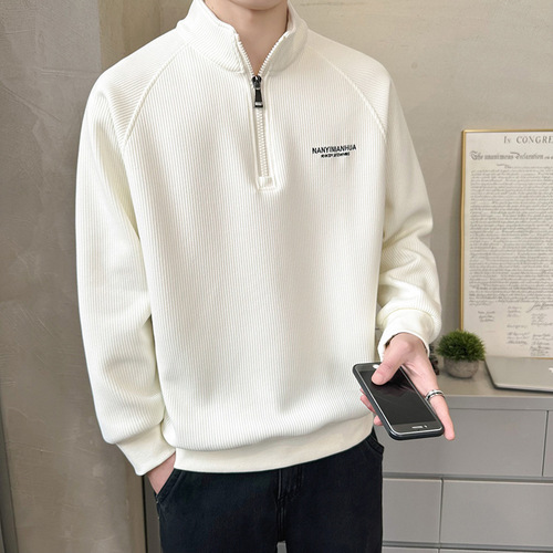 Semi-zipper hoodie men's stand-collar spring and autumn loose casual long-sleeved top men's outer fashion brand embroidered bottoming shirt