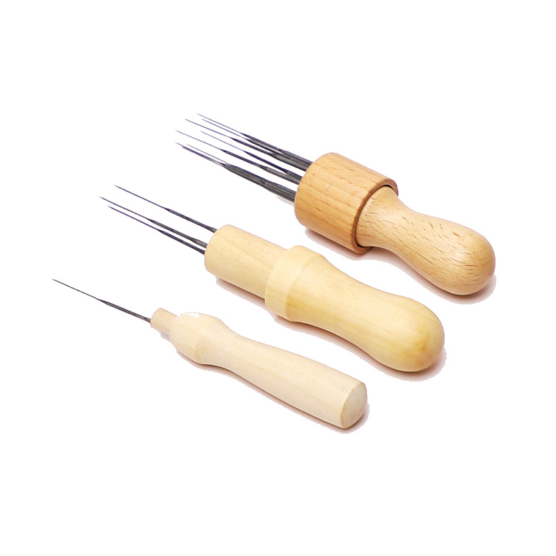 Agujas de lana de madera de 8 agujas de mano 3 agujas de madera de cabeza múltiple herramientas de pinchazo