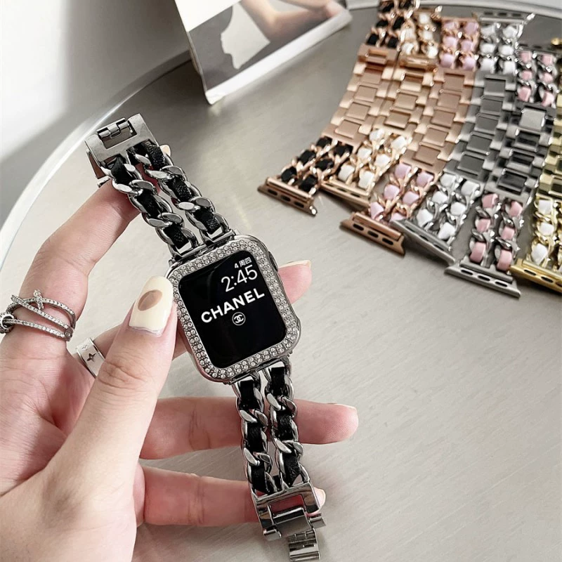 Для Apple Watch S8 7 6 5 4 SE маленький ароматический кожаный ремешок iwatch металлическая цепочка с улучшенным смыслом