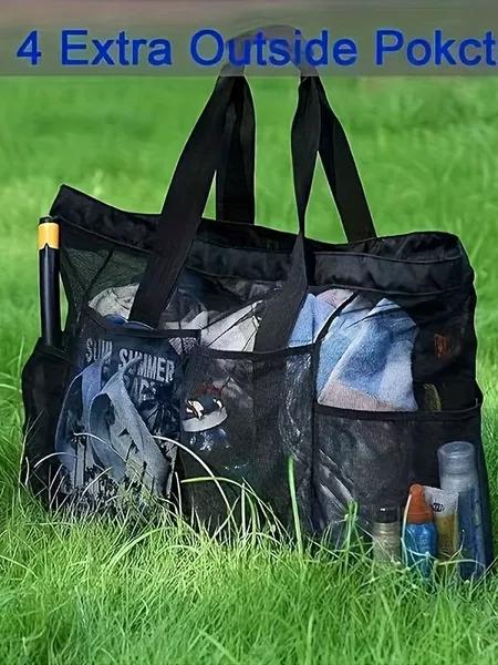 Wholesale Cross-Border European and American Large-Capacity Mesh Beach Tote Bag Outdoor Travel Vacation Storage Tote Bag