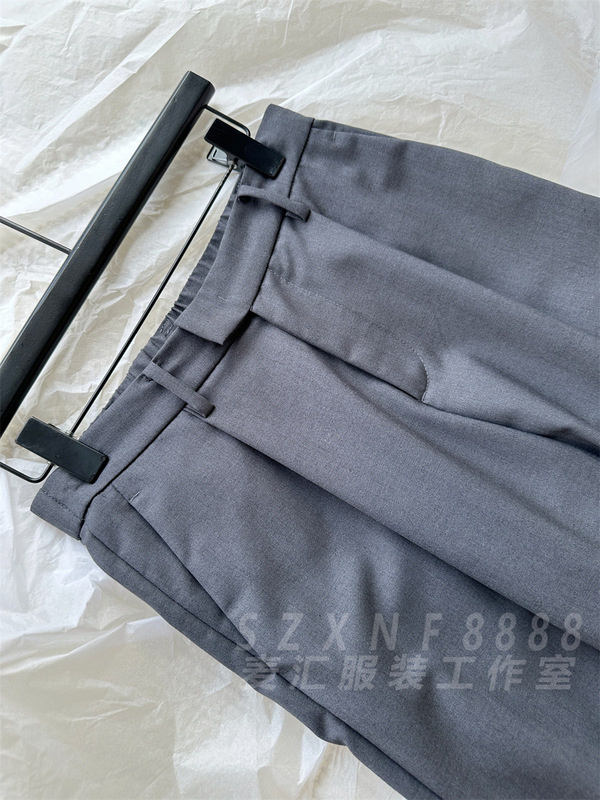 高频好穿系列 百搭松紧腰垂感褶皱抽绳直筒西装休闲裤女秋|undefined