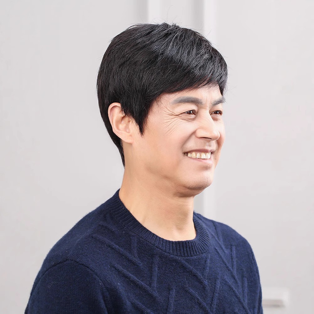 Men's Short Hair Wig, Hair Volume-Increasing, Stylish, Fluffy, Natural-Looking, Real Human Hair, Full Head Wig for Middle-Aged and Elderly Men