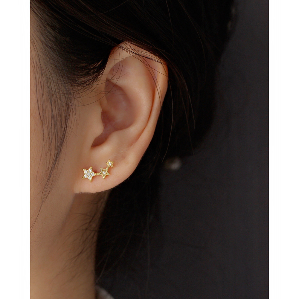 Ear Studs Classification 1 Pair 925 Sterling Silver Rhinestones Star Ear Studs