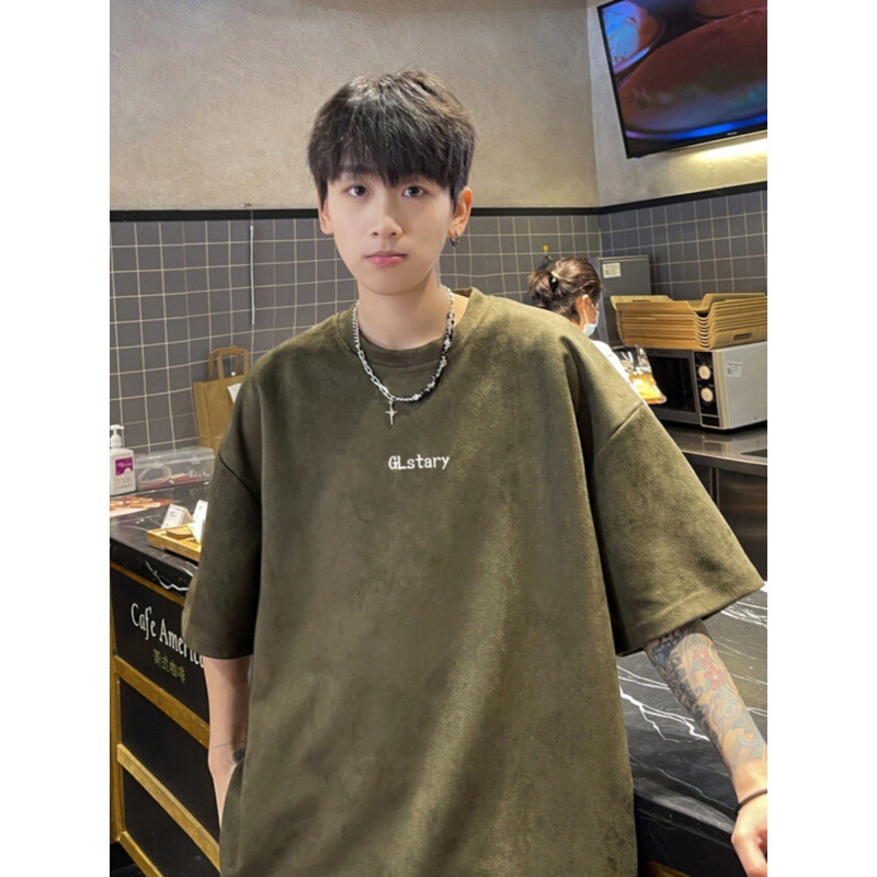 Fashion Brand Autumn Men's Short-sleeved T-shirt Men's Pure Cotton Crewneck Plus Large Size Fat Loose Short-sleeved Purplish Blue
