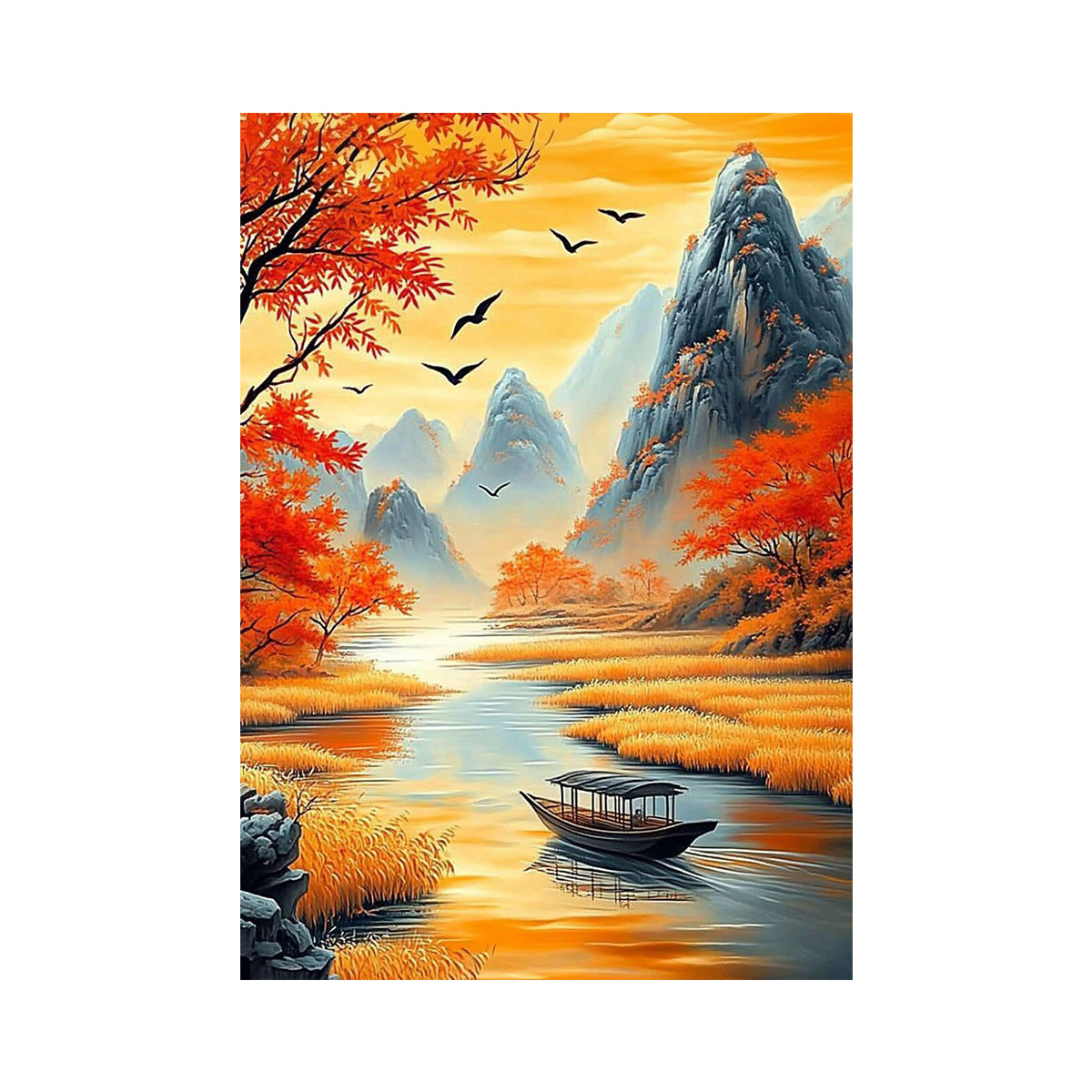 [Algodón importado] Mona Lisa Royal Punto de cruz Otoño dorado Barco de pesca Imagen Paisaje Paisaje Sala de estar Bordado a mano image 5
