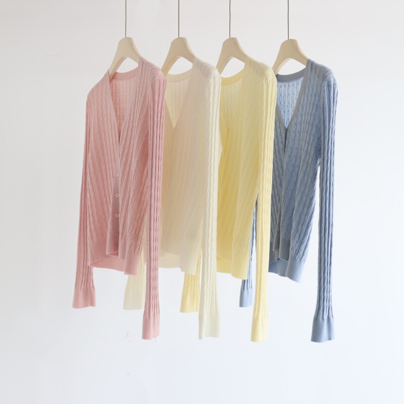 33 Fine Wool Blended V Neck Twist Long-Sleeved Knitted Cardigan for Women Autum New Single-Breasted Pure Color Commuter Jacket