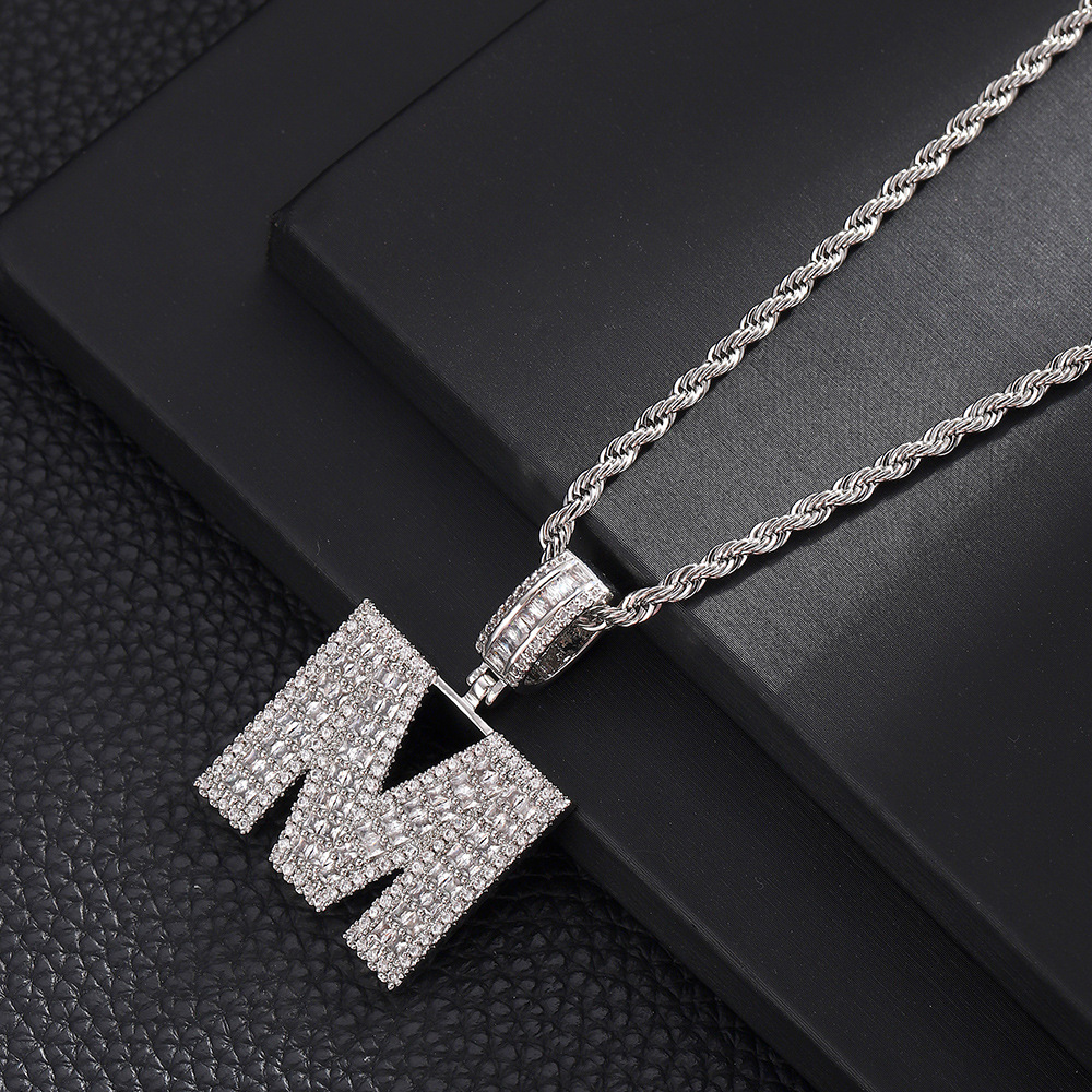 Hip-Hop Vintage Style Letter 304 Stainless Steel Copper Men's Pendant Necklace J 20Inch Hemp Flowers Chain Silver display picture 15