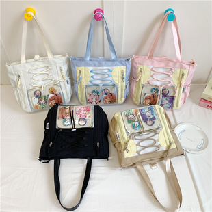 High-Quality Niche Japanese-Style Transparent Pain-Resistant Large-Capacity Multi-Pocket Shoulder Crossbody Bag for Girls, Suitable for College Students Attending Classes Tote Bag