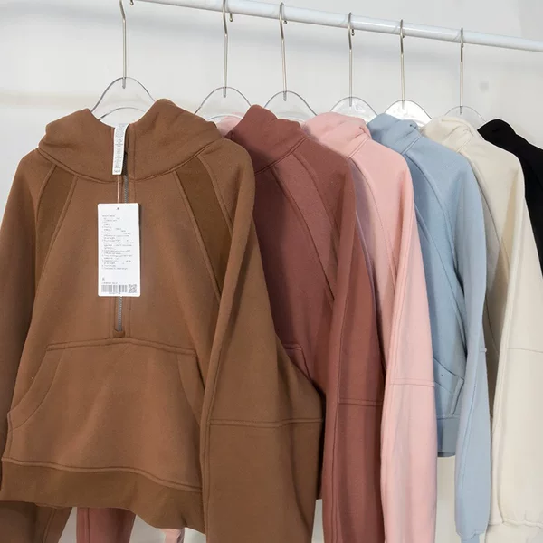 Autumn and Winter Yoga Clothing Women's Sports Half Zipper terry Hoodie Sweater Casual Loose Short fleece-lined Sweater