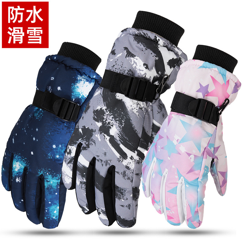 Hombres y mujeres a prueba de agua pantalla táctil esquí forrado de lana engrosada antideslizante ciclismo caliente a prueba de frío a prueba de viento de tres capas guantes de algodón acolchado de invierno