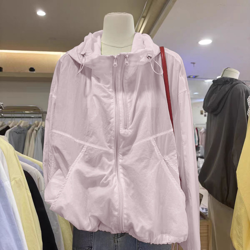 夏の新しいルーズカジュアルダブルジッパー単層薄型多用途フード付きジャケット軽量ジャケット女性の日焼け止めトップ|undefined