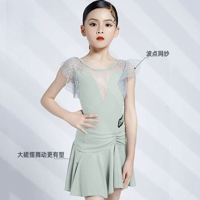 2024 新しい子供のラテンダンス服夏の子供のラテンダンス練習服ラテンダンス高度なパフォーマンス服セット|undefined